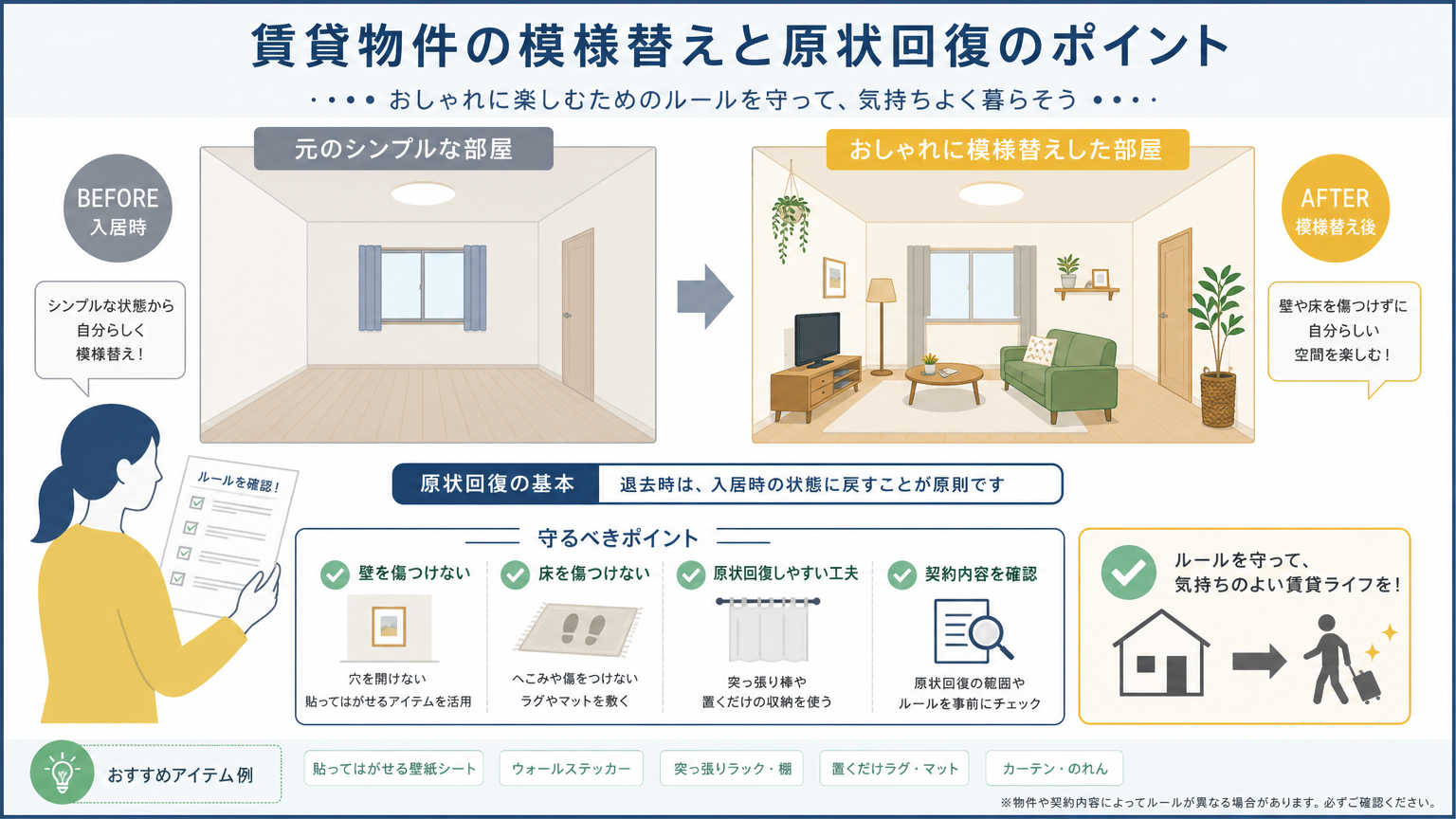 賃貸でできる模様替えとは?原状回復できる範囲でおしゃれな部屋づくりが可能